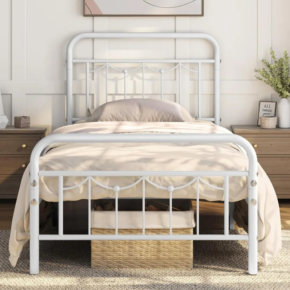 Metal Bar Twin Bed Frame — White, Black & Antique Gold