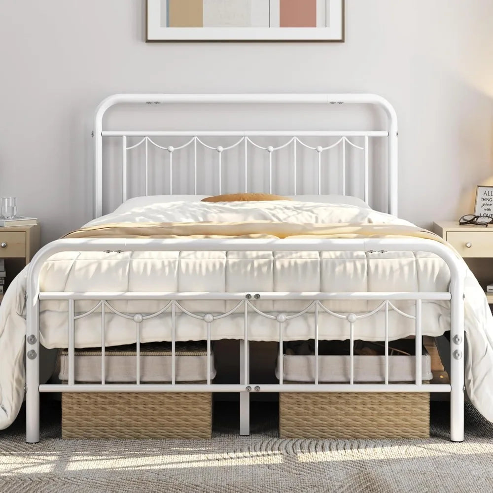 Metal Bar Twin Bed Frame — White, Black & Antique Gold