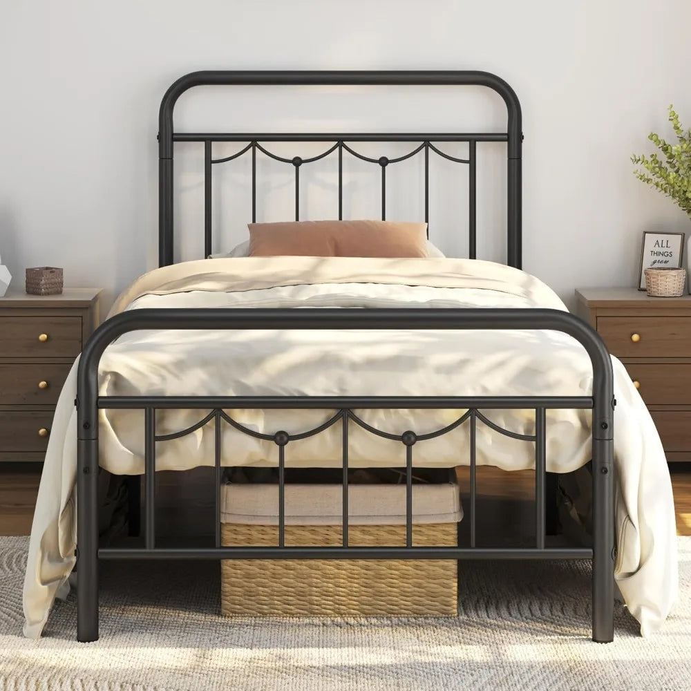 Metal Bar Twin Bed Frame — White, Black & Antique Gold