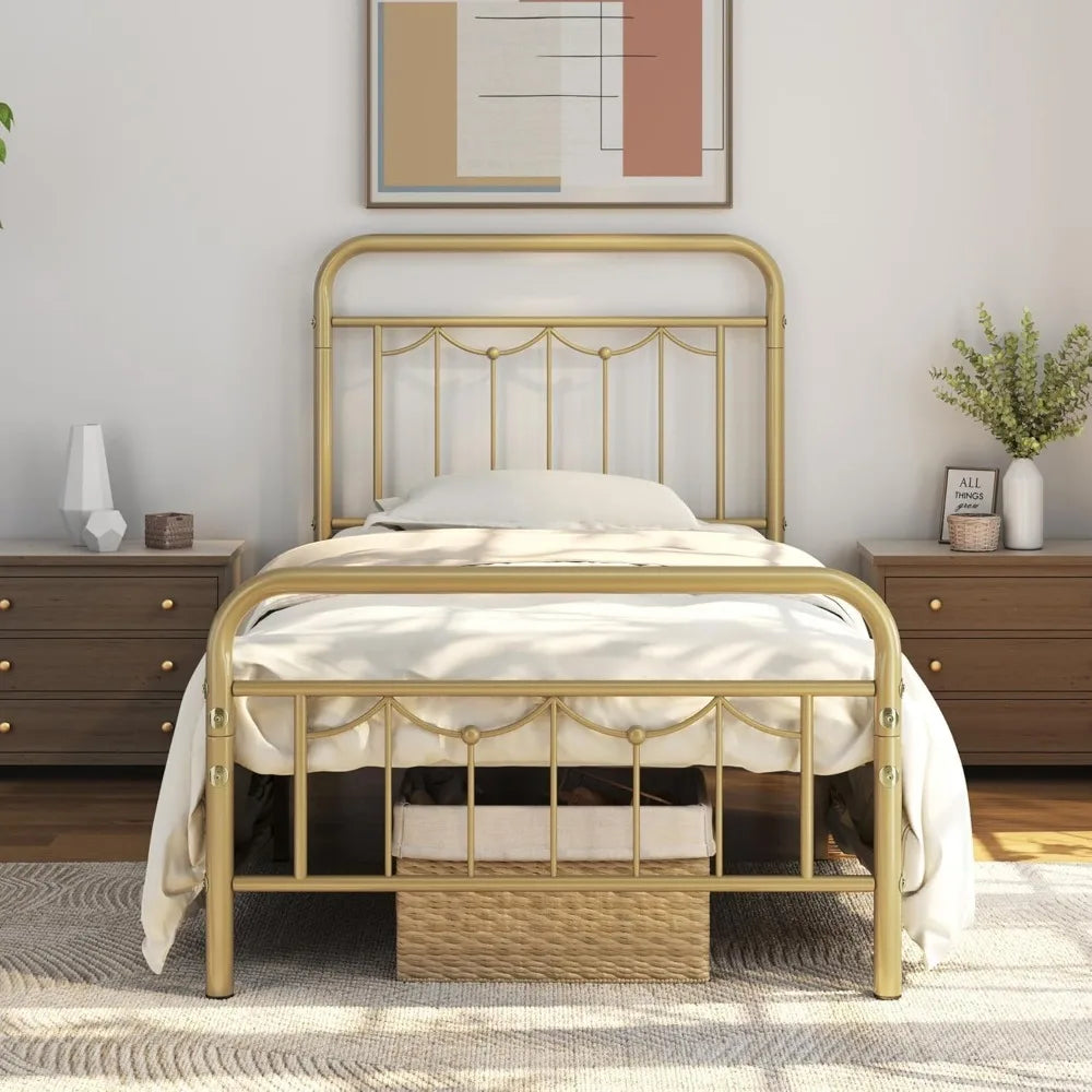 Metal Bar Twin Bed Frame — White, Black & Antique Gold