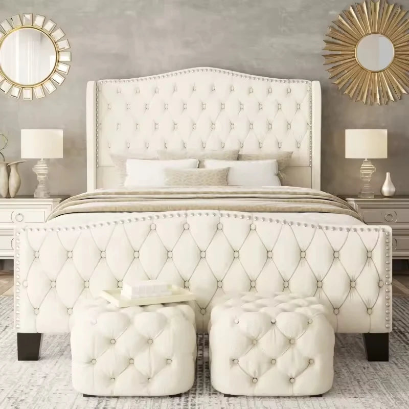Lamb Velvet Nordic Bed — Modern Princess Style, King & Queen
