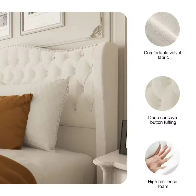Lamb Velvet Nordic Bed — Modern Princess Style, King & Queen