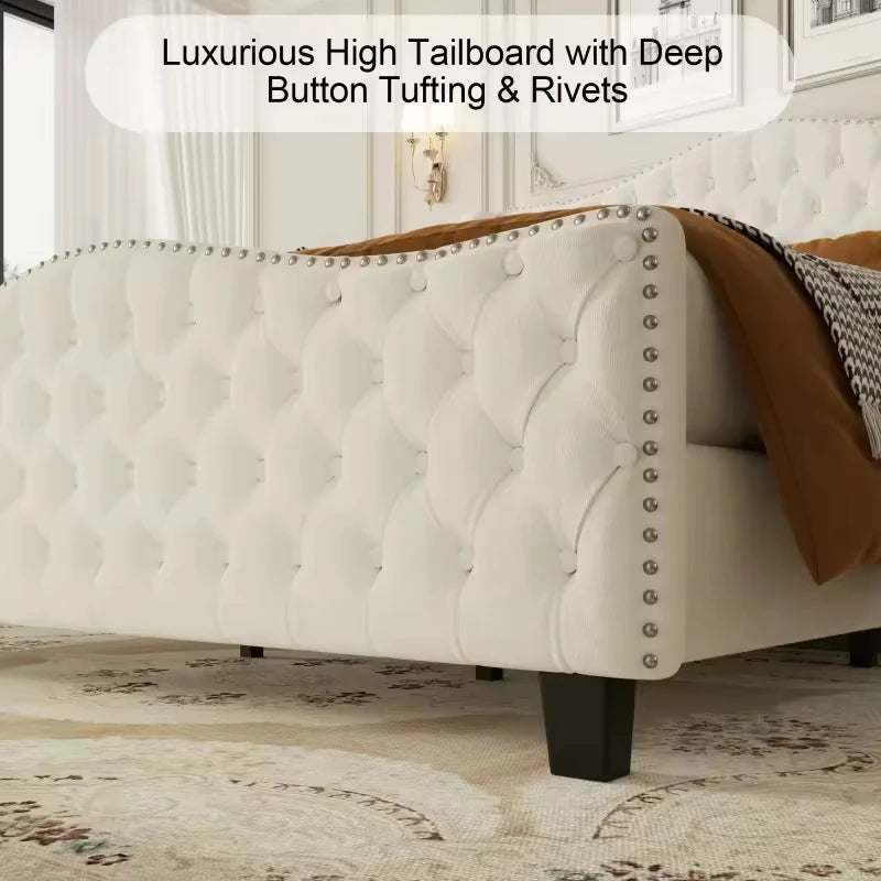 Lamb Velvet Nordic Bed — Modern Princess Style, King & Queen
