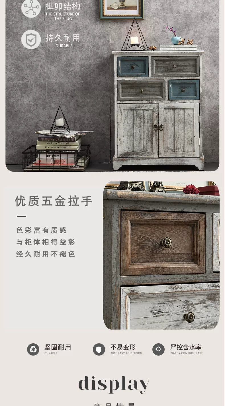 ‌Distressed Mediterranean Sideboard‌ Mortise-Tenon Solid Wood Storage