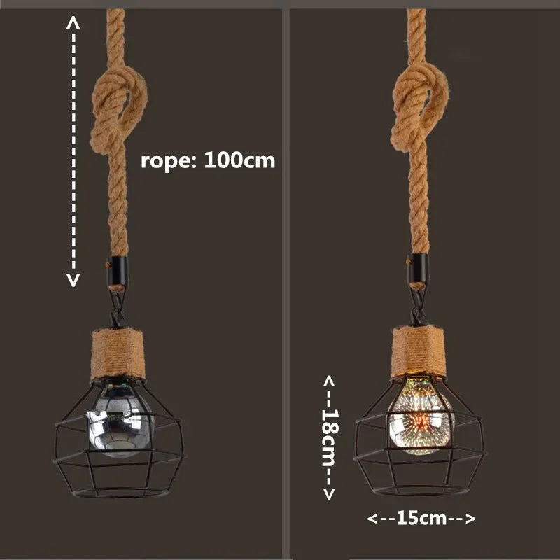 Vintage Pendant Light Hemp Rope Iron Art Industrial Style Originality Chandelier