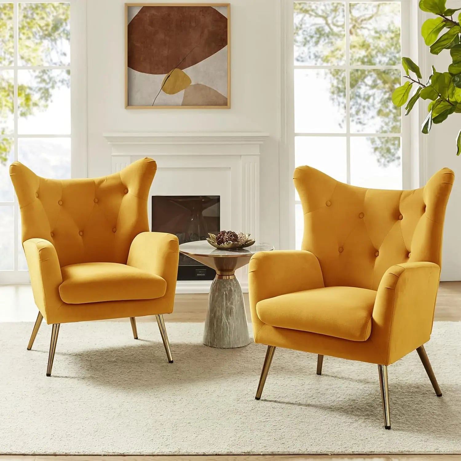 Velvet Accent Chair, Modern Wingback Arm Chair with Metal Gold Legs