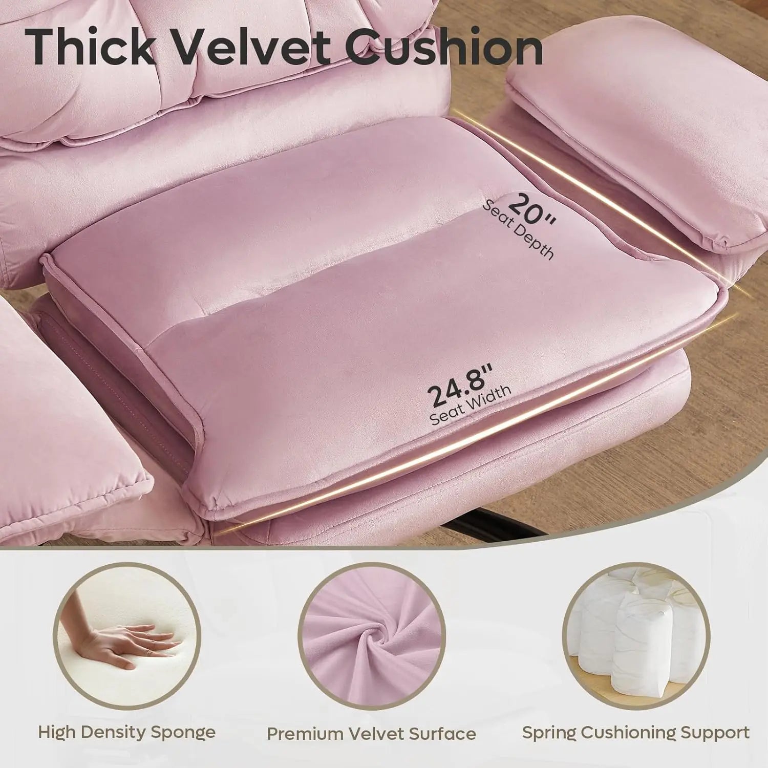 Pink Velvet Criss Cross Chair Flip-Up Armrests Side Pockets Big Tall Desk Chair
