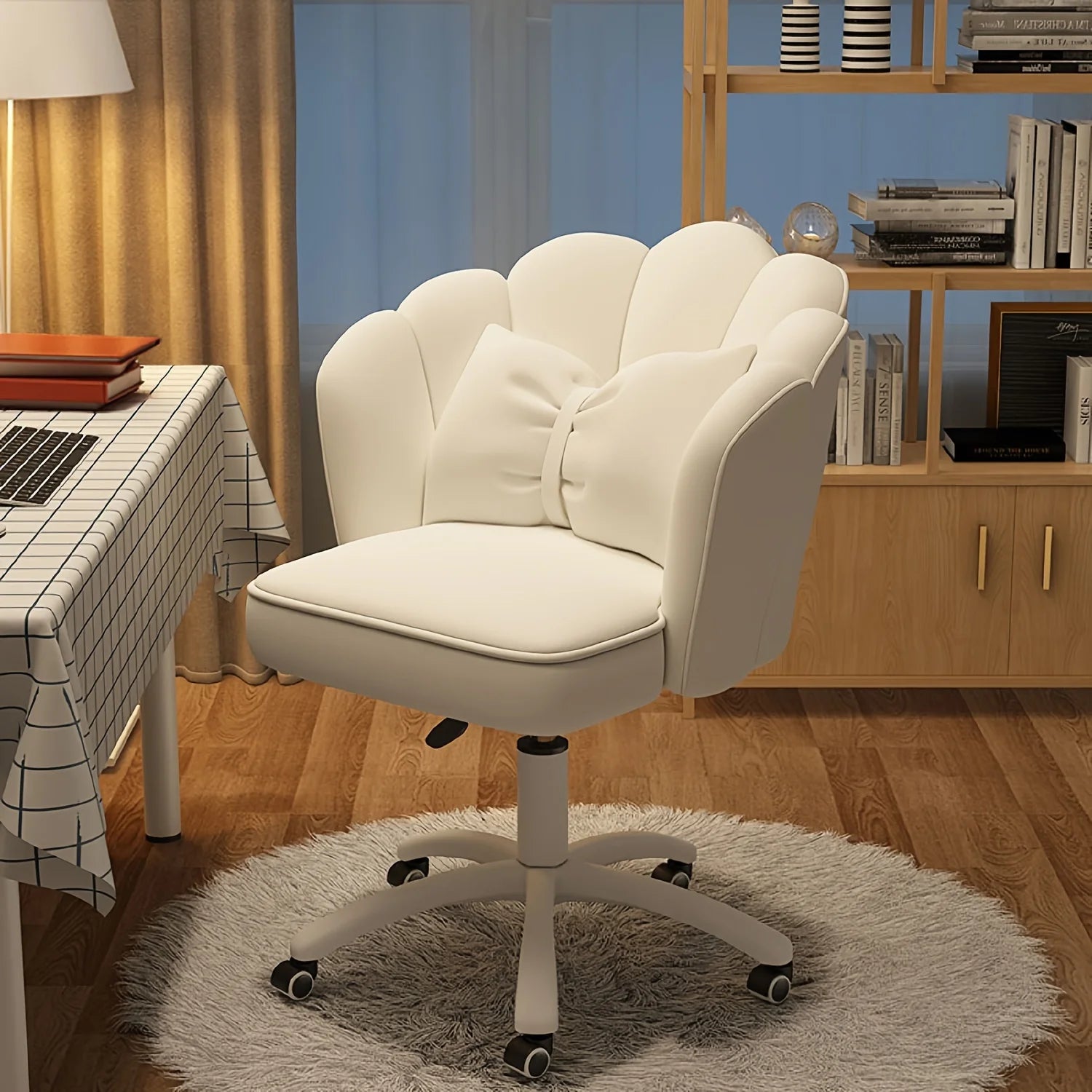 Velvet Swivel Chair with Adjustable Height & Lumbar Pillow  Home Office Study