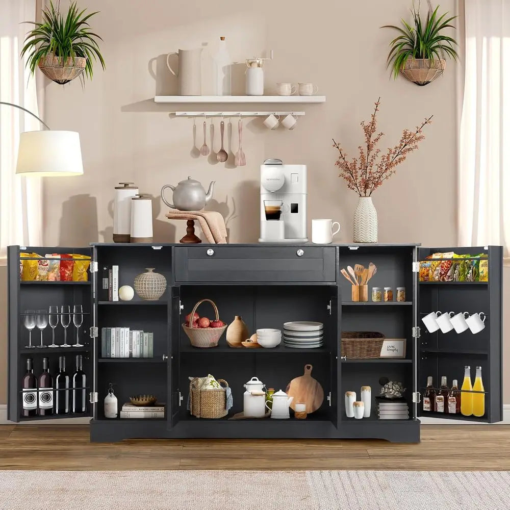Sideboard Buffet Cabinet with Storage, Wooden Coffee Bar Cabinet Pantry