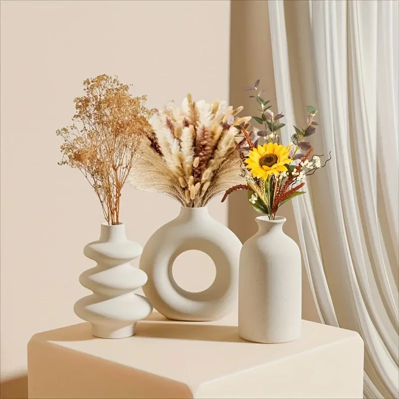 White Ceramic Bohemian Vase Set Creative home decoration vase ornaments