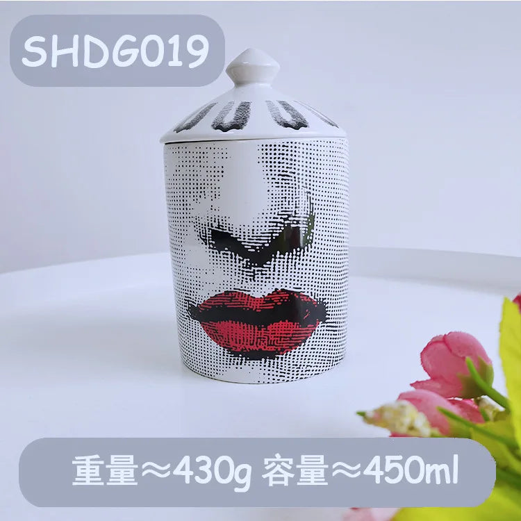Ceramic Scented Candle Jar with Lid Exquisite Red Lip Ornament Jewelry Box