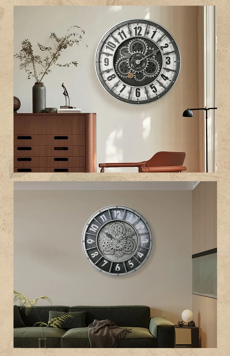 Retro Rotating Gear Wall Clock Home Decorative Wall Clock Stylish Silent
