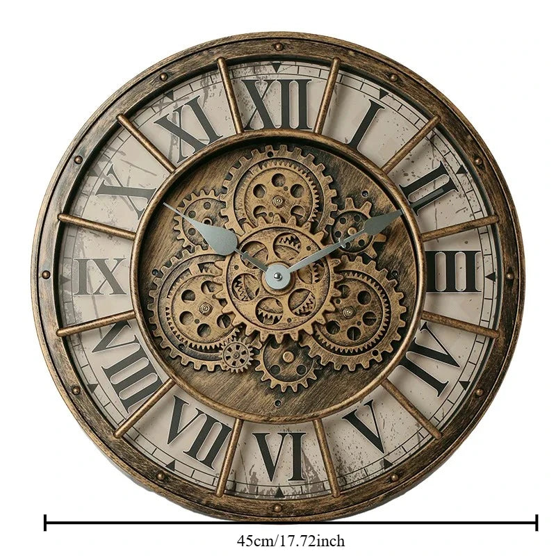 Retro Rotating Gear Wall Clock Home Decorative Wall Clock Stylish Silent