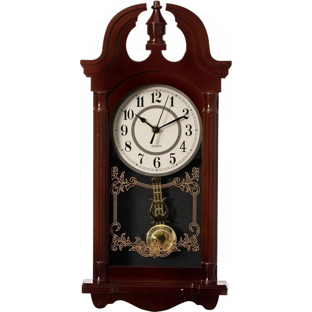 Grandfather Clock Wood Grain Swinging Pendulum Chiming Decorative Wall Accent