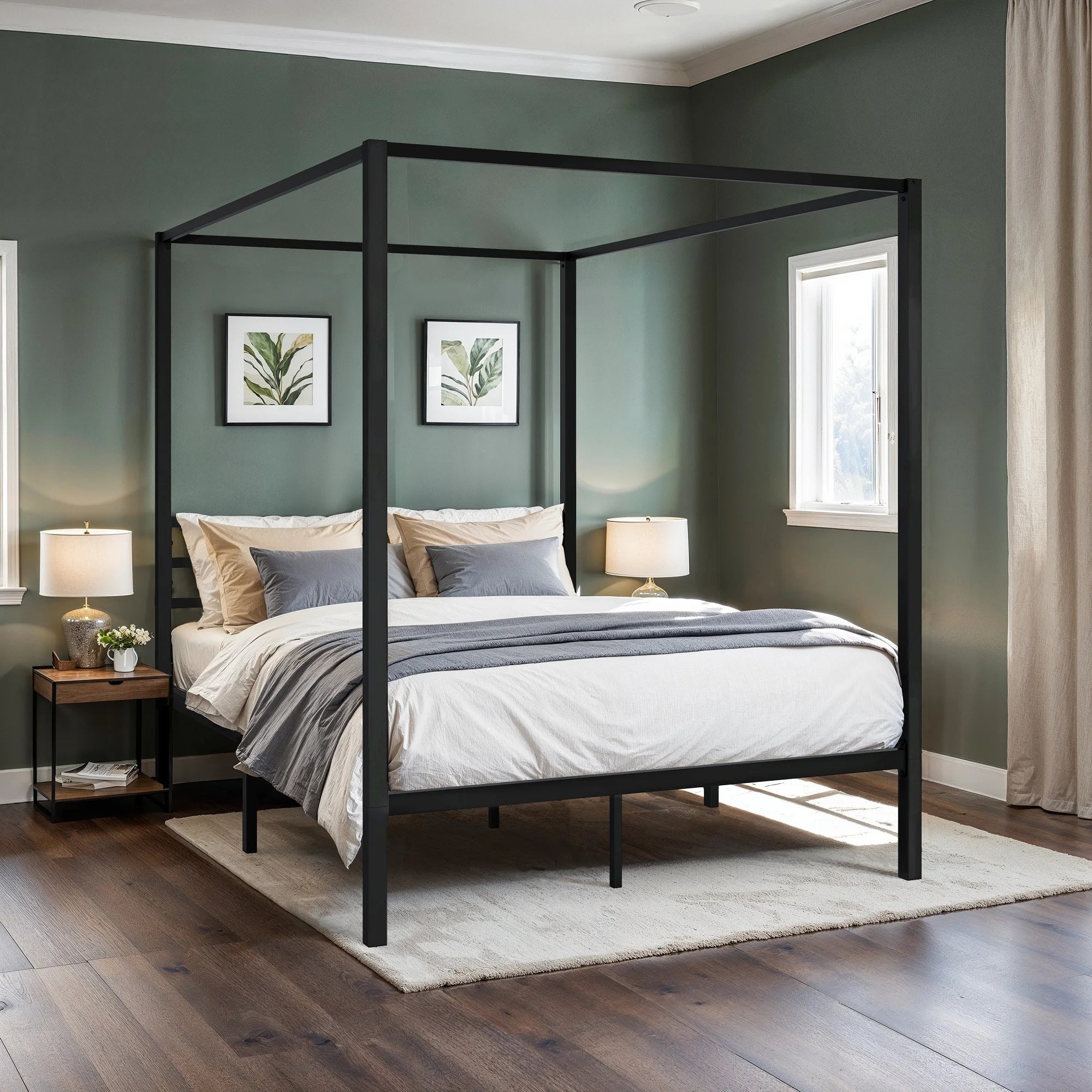 Metal Bar Twin Bed Frame — White, Black & Antique Gold