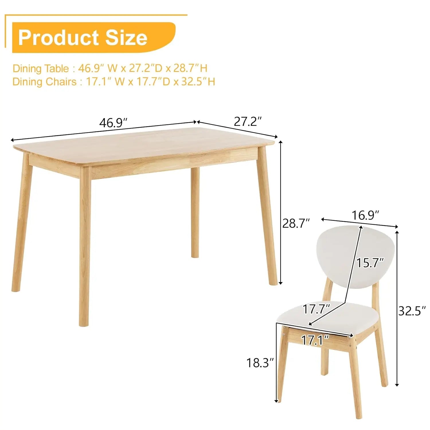 5-Piece Dining Table Set, Dining Table Set for 4, Compact Mid-Century Modern