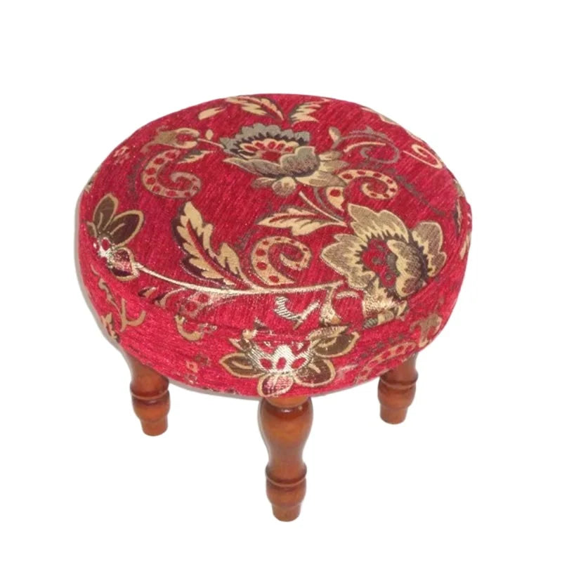 ‌Velvet Fabric Footstool, Entryway Shoe Storage Bench, Round Ottoman Pouf