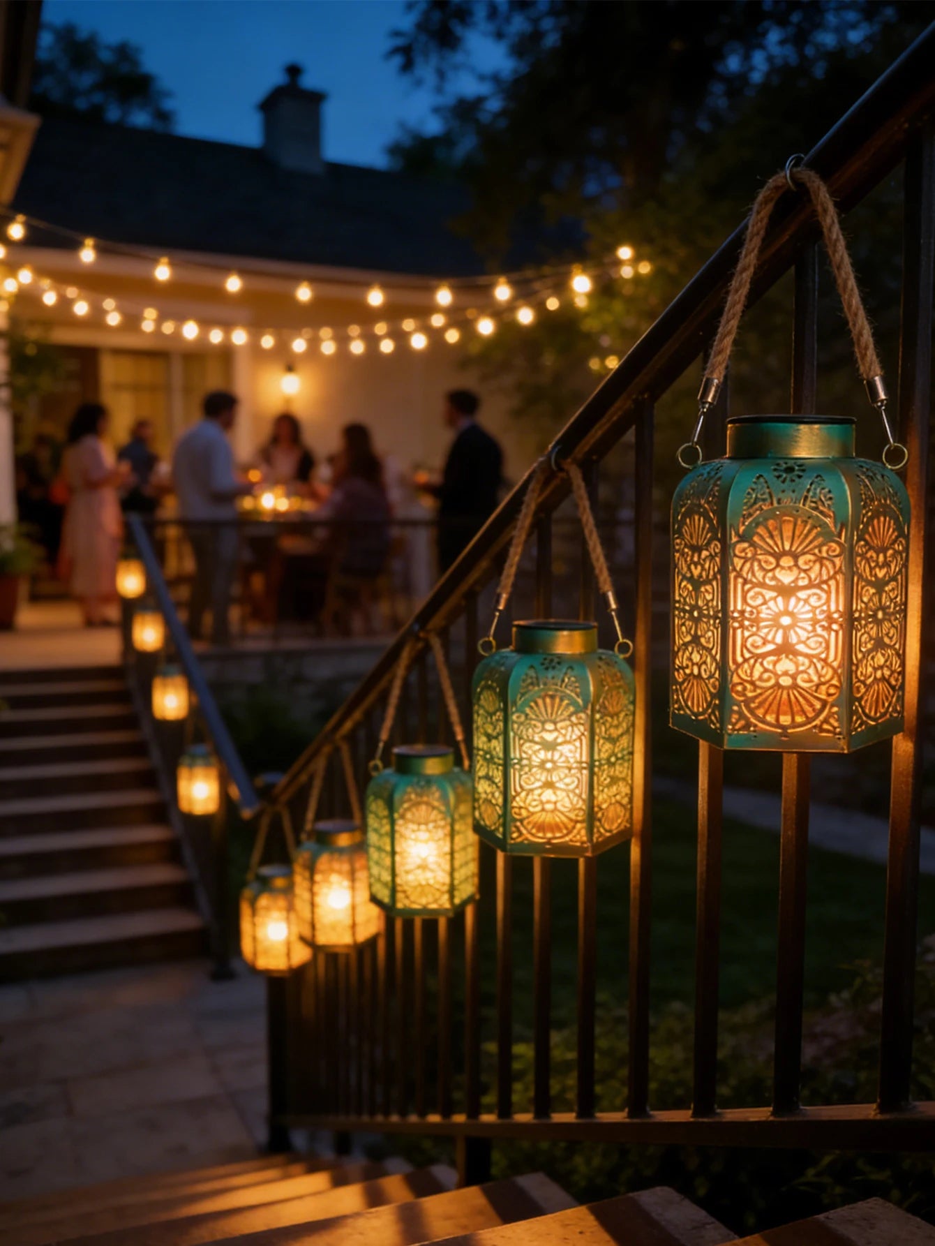 1pc retro iron hollow-out solar lantern, suitable for courtyards, balconies