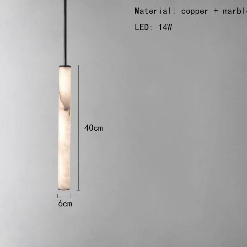 Cylindrical Natural Marble Chandelier Black Brass 3000K Indoor Bedroom Lamp