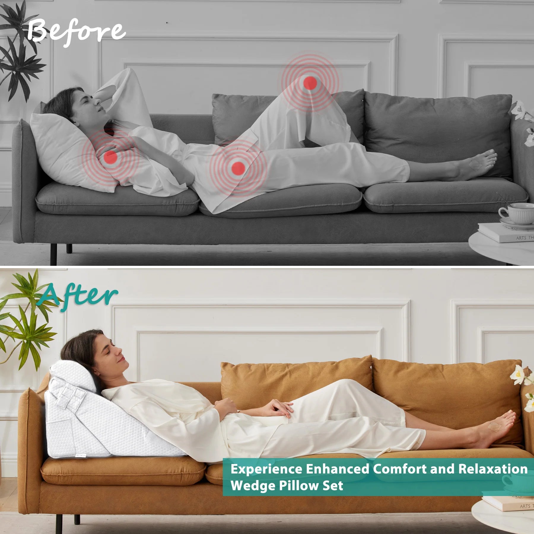 3pcs bed wedge pillow set, foam wedge pillow for back, leg and knee support