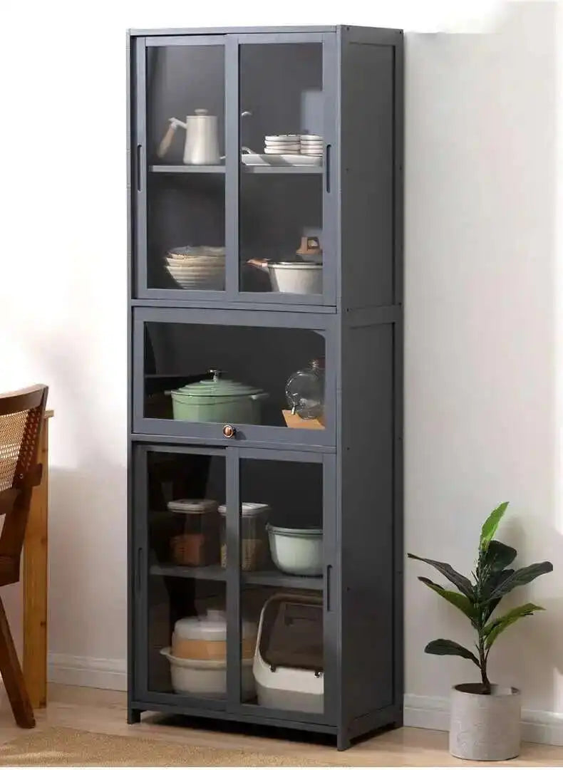 Modern Minimalist Kitchen Cabinet for Home Dust-proof Two-way Sliding Door