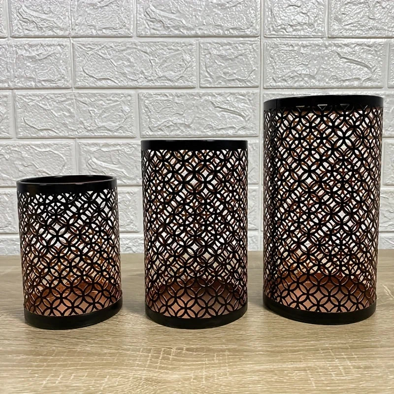 A set of three new Nordic iron art hollowed out candle holders candle holders, handicraft decorations