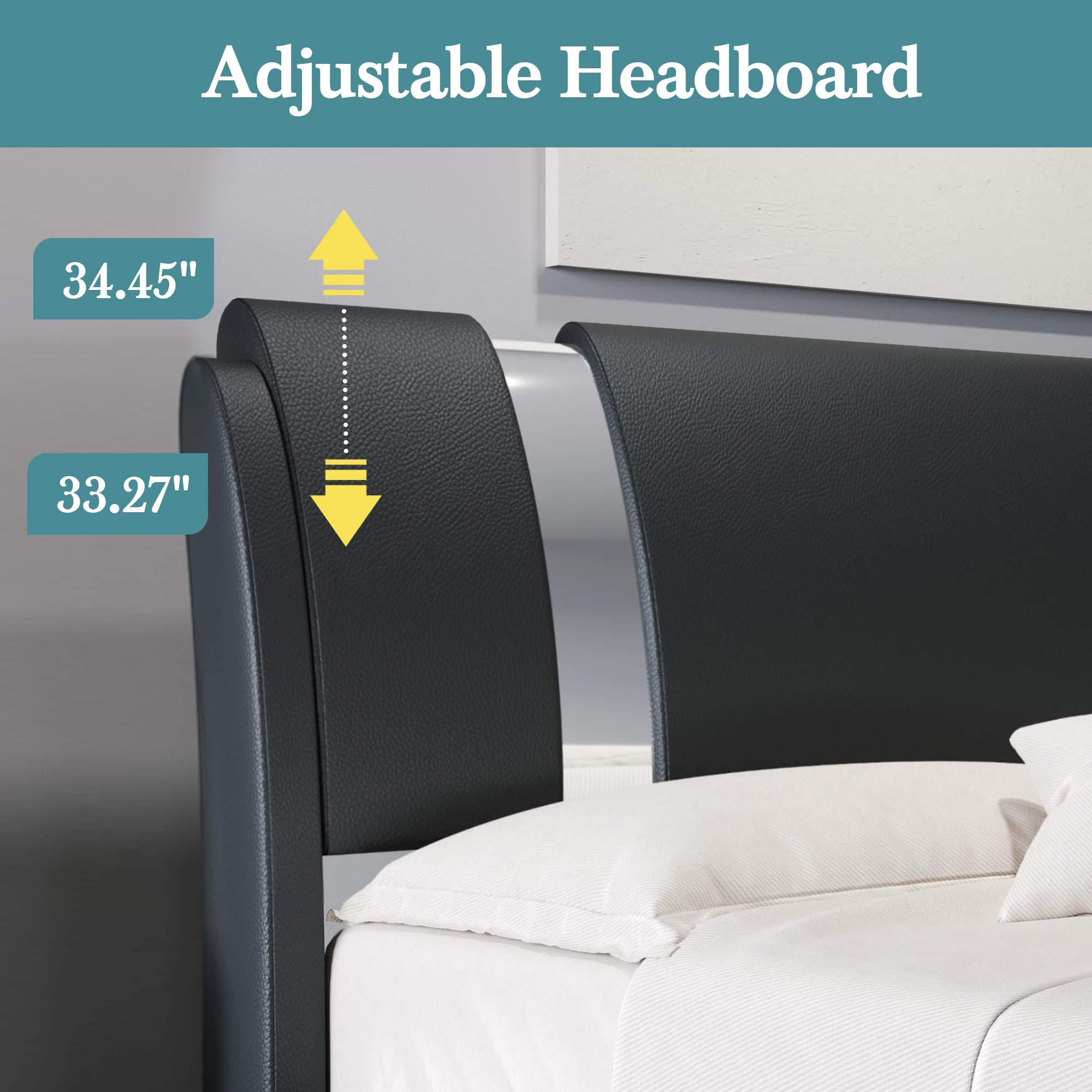 Luxury Leather Platform Bed with Curved Headboard — Queen & King