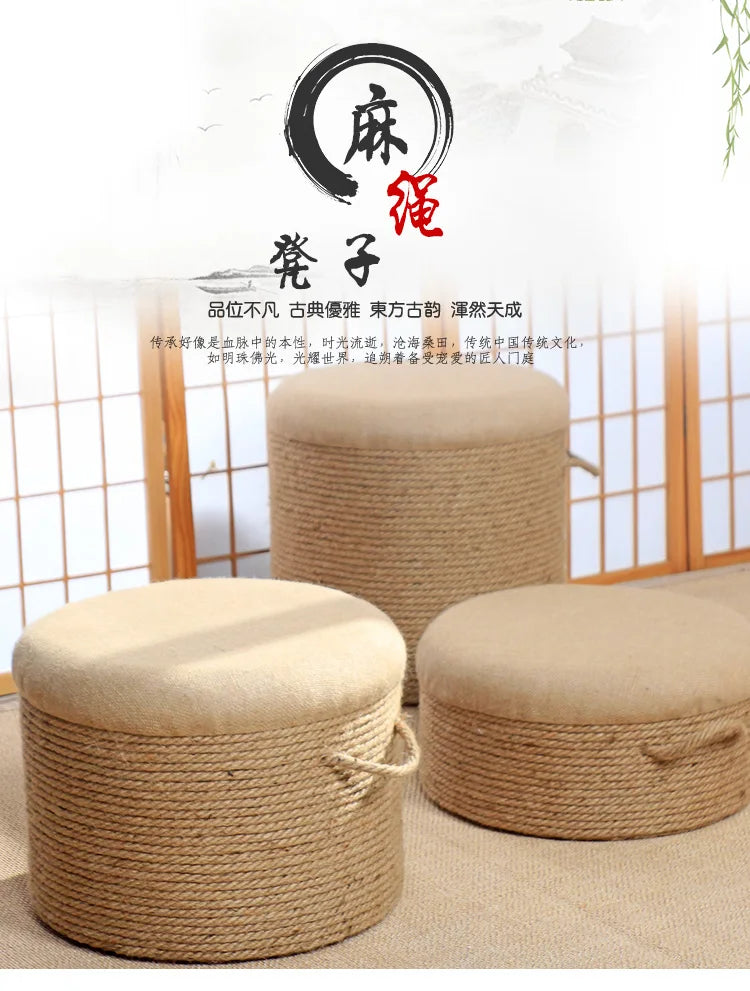 Adult-Seated Floor Seat Decor‌ Natural Jute Handwoven Pouf Ottoman