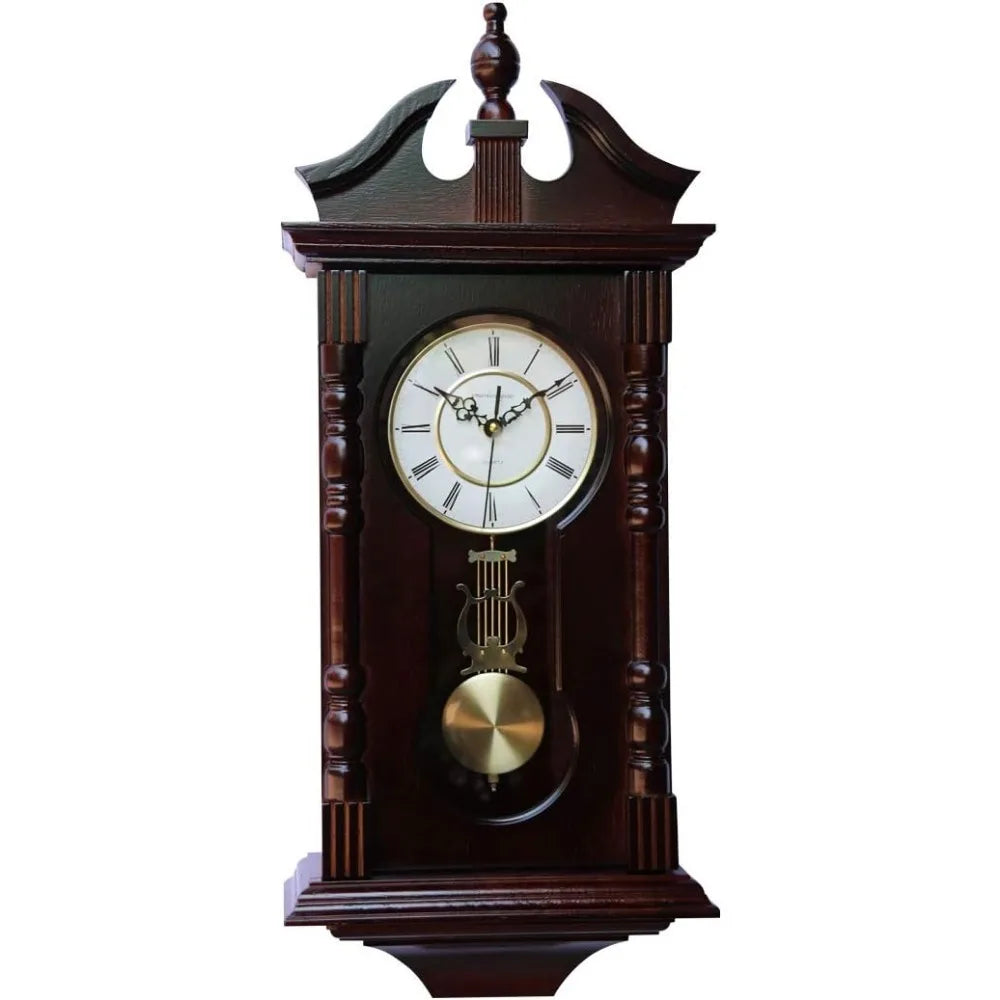 Traditional Wooden Grandfather Wall Clock with Pendulum and Westminster Chime