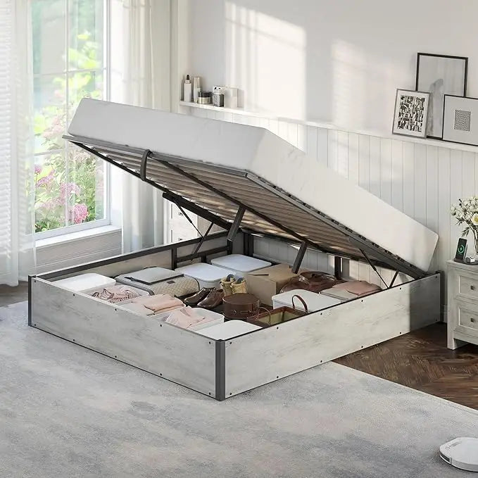 Queen Lift-Up Storage Bed — Wooden Platform with Under-Bed Storage
