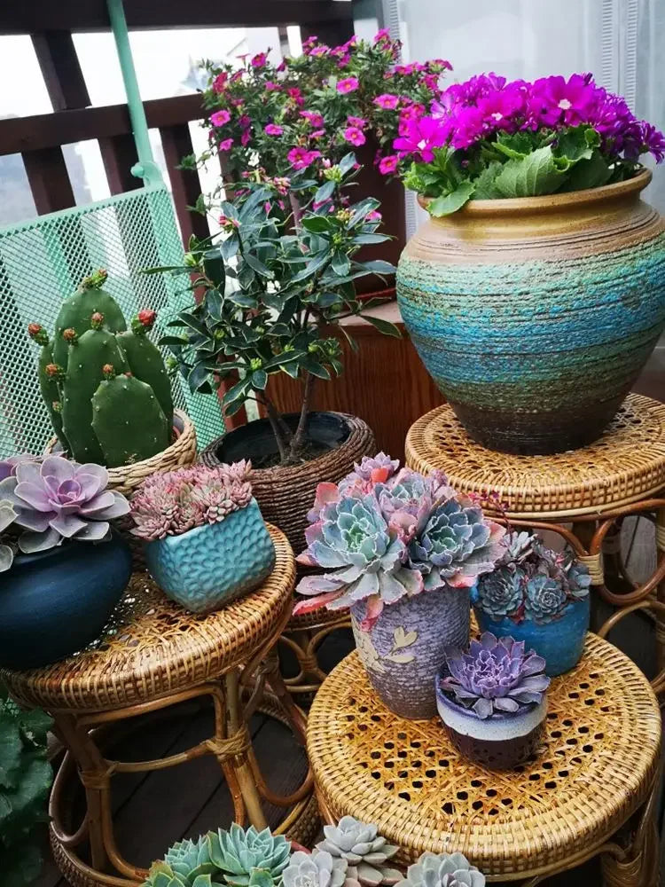 Rattan Low Stool Living Room Small Apartment Round chair Ottomans