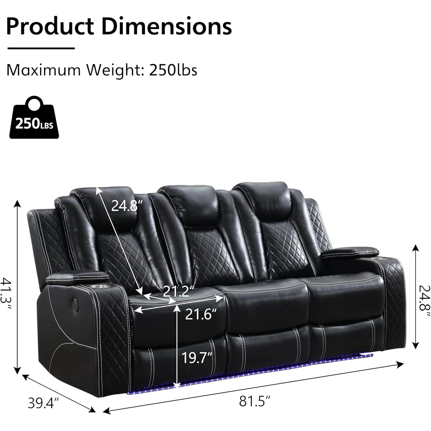 Power Reclining Sofa — Wireless Charging, LED Lights & Drop-Down Table