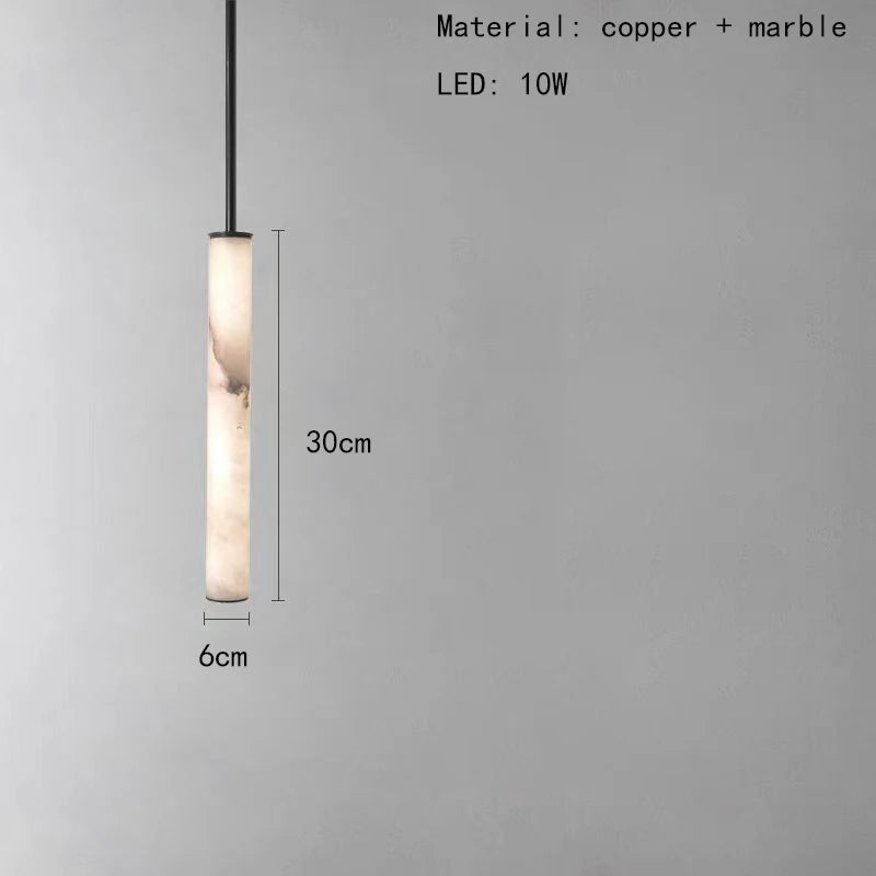 Cylindrical Natural Marble Chandelier Black Brass 3000K Indoor Bedroom Lamp