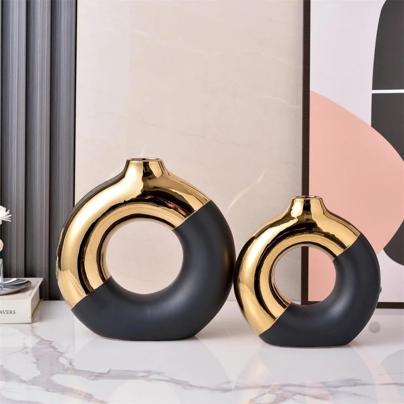 Ceramic Flower Vases For Living Room Luxury Nordic Plant Pot Dinning Golden