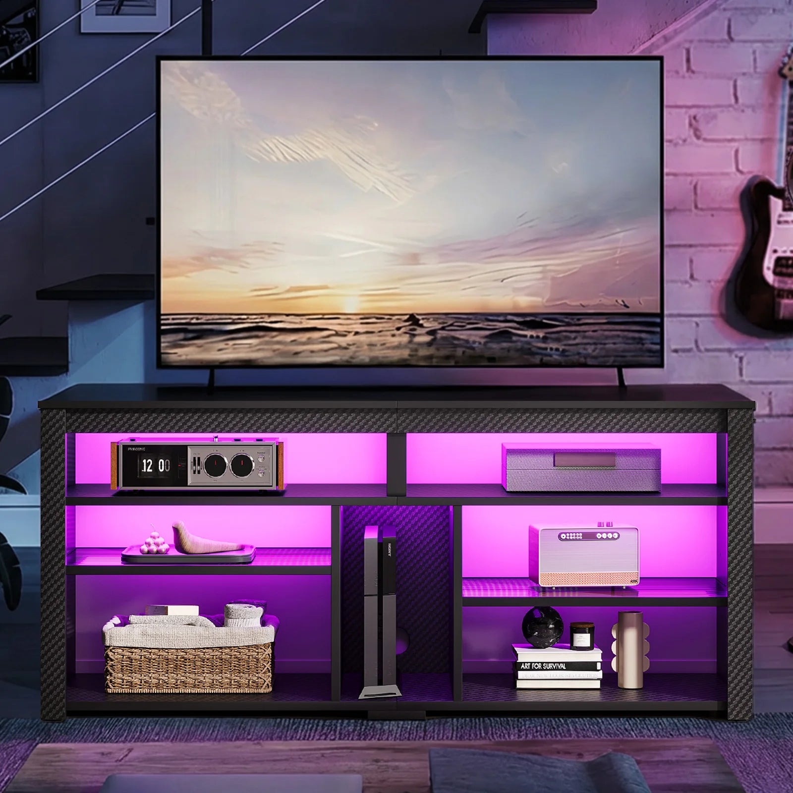 LED Tall TV Stand, Entertainment Center for 55/60/65 Inch TV Gaming TV Storage