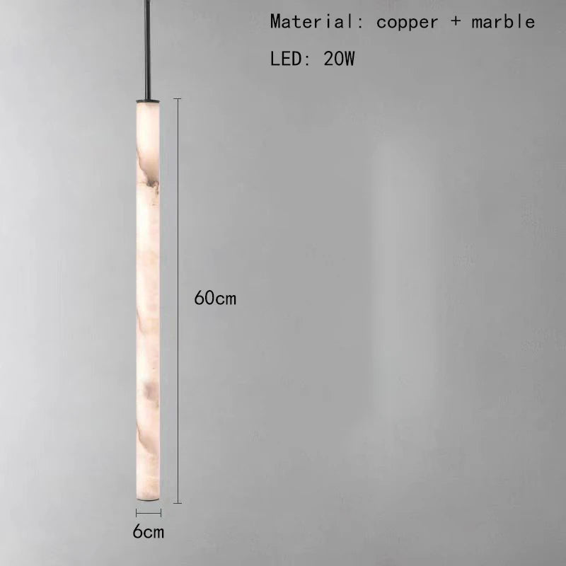Cylindrical Natural Marble Chandelier Black Brass 3000K Indoor Bedroom Lamp