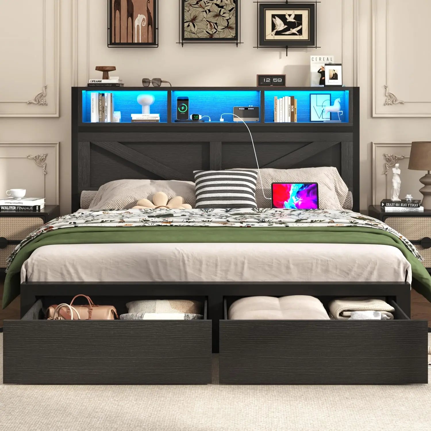 Metal Bar Bed Frame — Full & Queen, White & Black