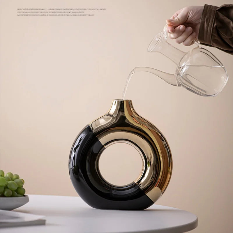 Ceramic Flower Vases For Living Room Luxury Nordic Plant Pot Dinning Golden