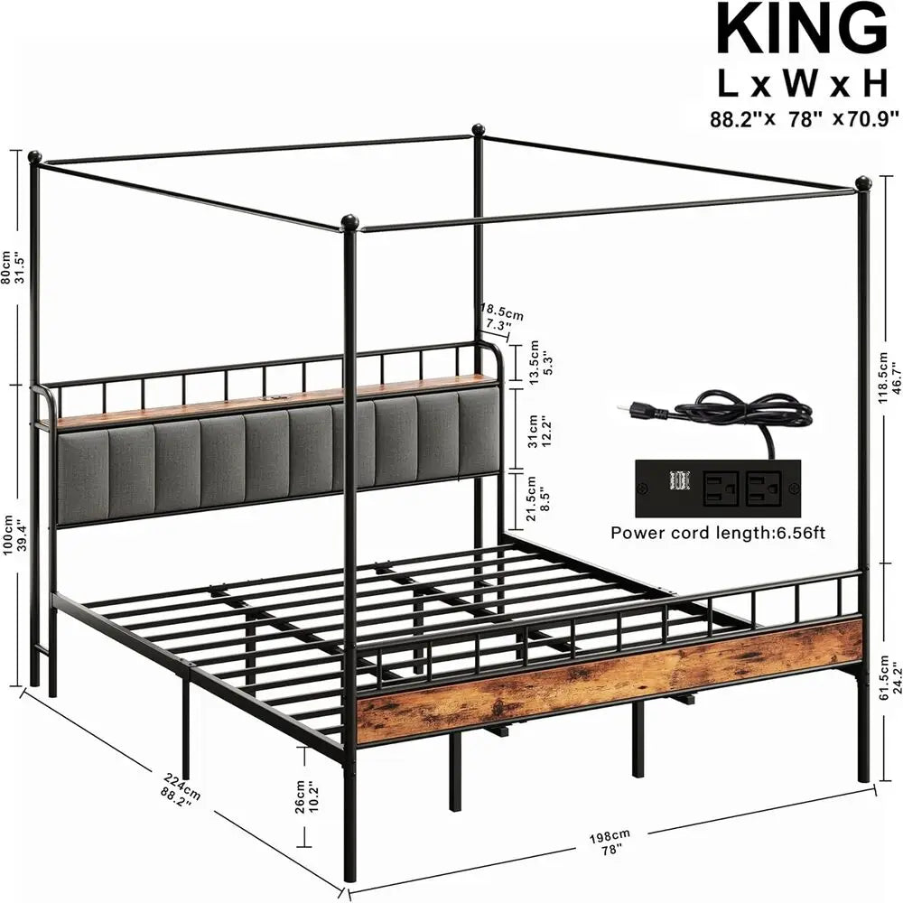 Upholstered Bed Frame — Black & Brown, Full, Queen & King
