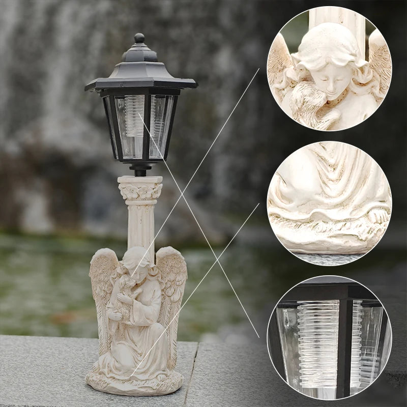 Solar Angel Sculpture Yard Light Resin Hexagonal Lamp Decorative Ornament