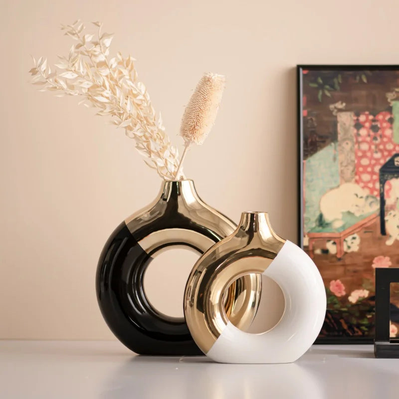 Ceramic Flower Vases For Living Room Luxury Nordic Plant Pot Dinning Golden