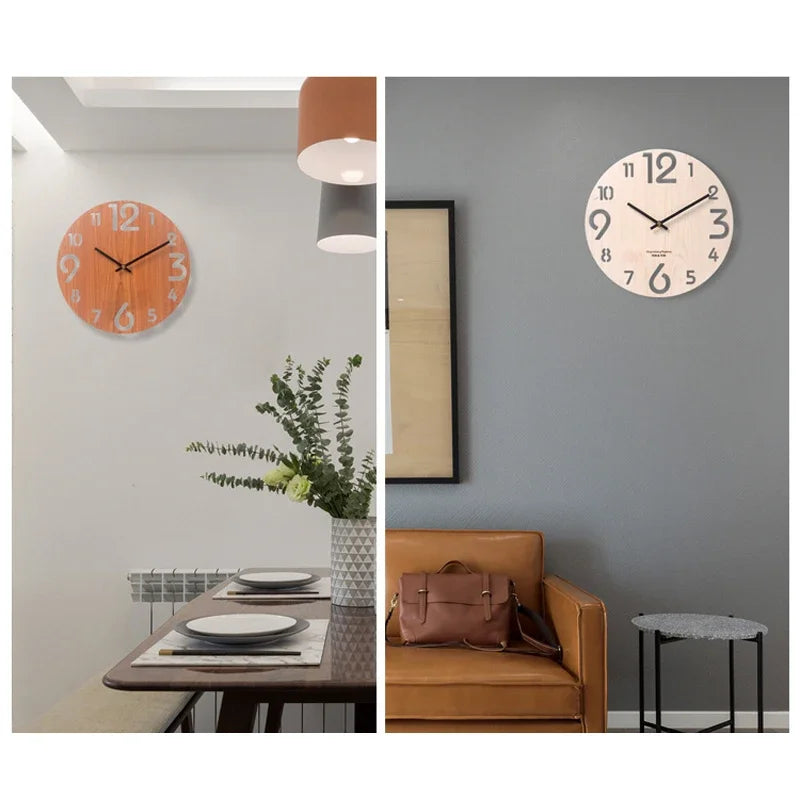 Wooden 3D Wall Clock Modern Design Nordic Brief Living Room Decoration