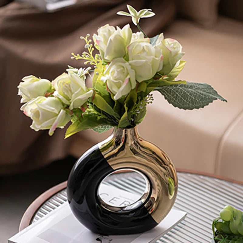 Ceramic Flower Vases For Living Room Luxury Nordic Plant Pot Dinning Golden