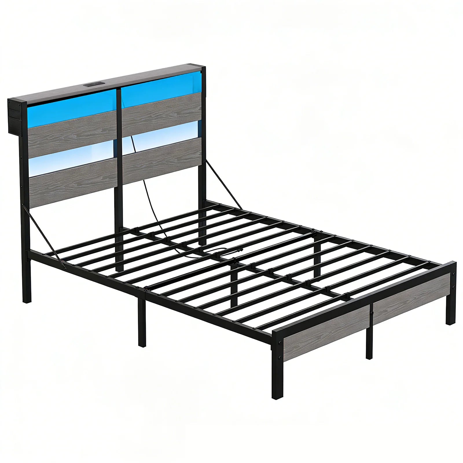 Queen Bed Frame with Headboard and Charging Station Non Slip Queen Bed