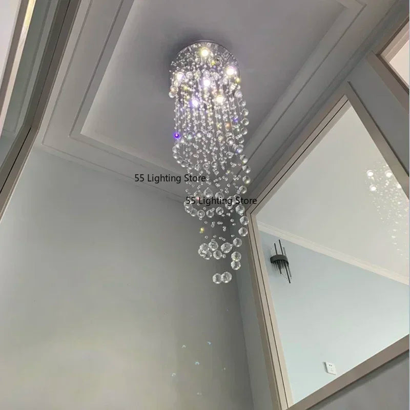 Modern Large K9 Crystal LED Chandeliers for Spiral Living Room Staircase Lamp