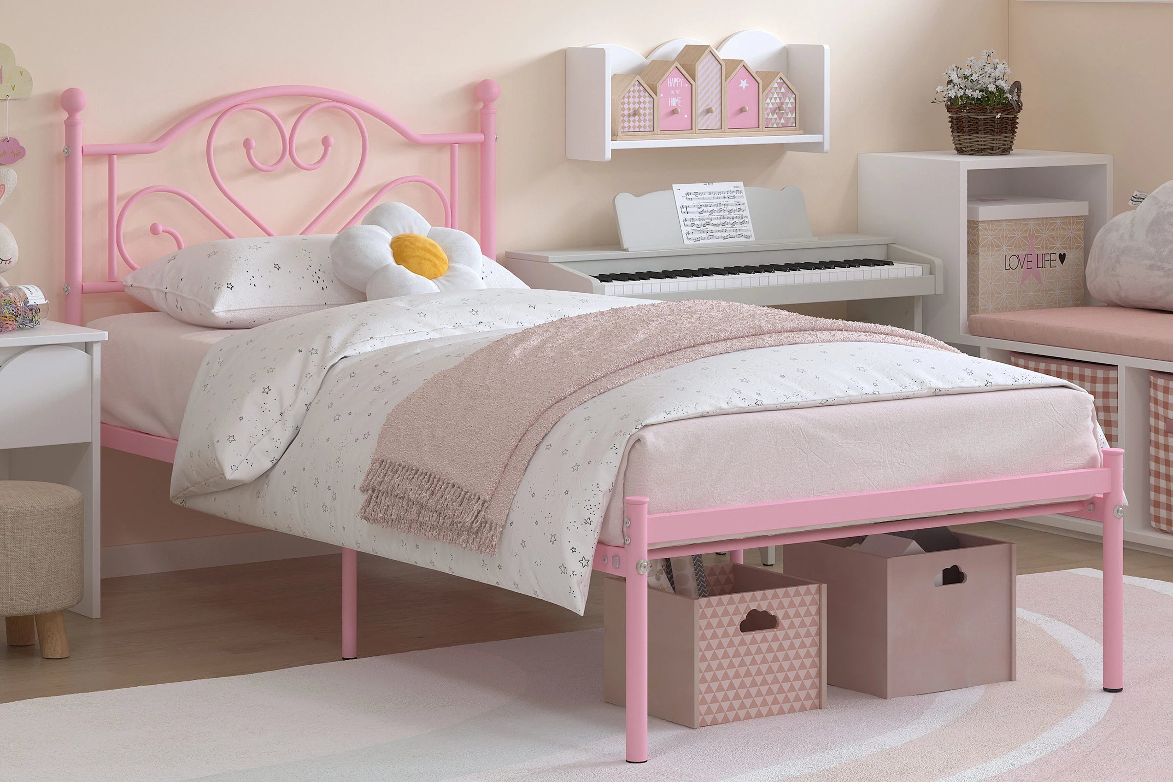 Twin Bed Frame with Headboard, Heavy Duty Metal Platform Bed with Under Bed