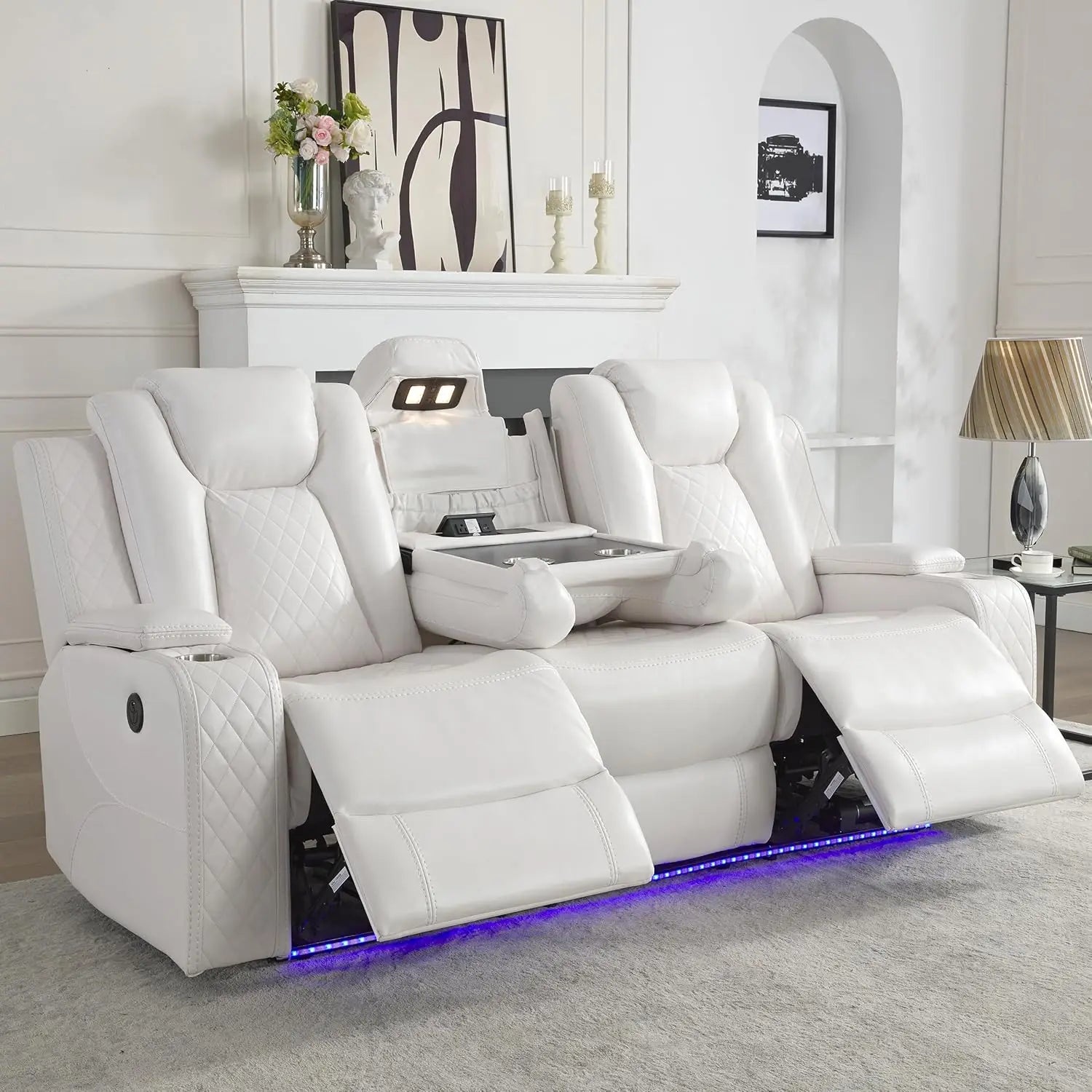 Power Reclining Sofa — Wireless Charging, LED Lights & Drop-Down Table