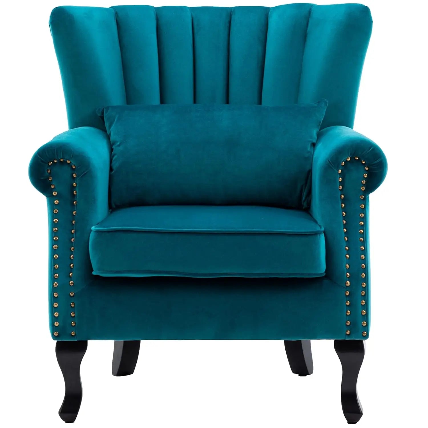 Mid Century Button Tufted Velvet Wingback Accent Club Chair With Pillow