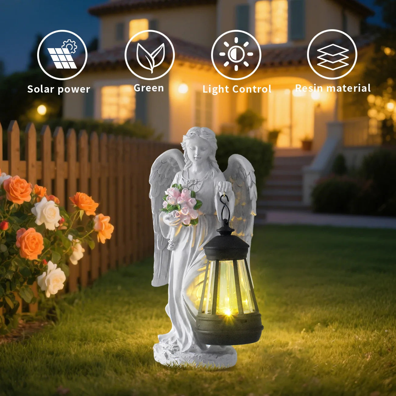 Angel Lantern Garden Statue Angel Girl Outdoor Solar Ornament Night Light