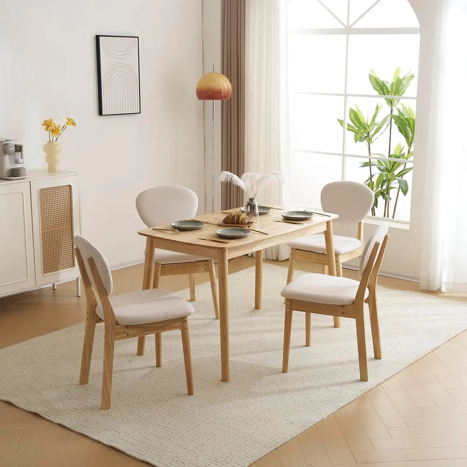 5-Piece Dining Table Set, Dining Table Set for 4, Compact Mid-Century Modern